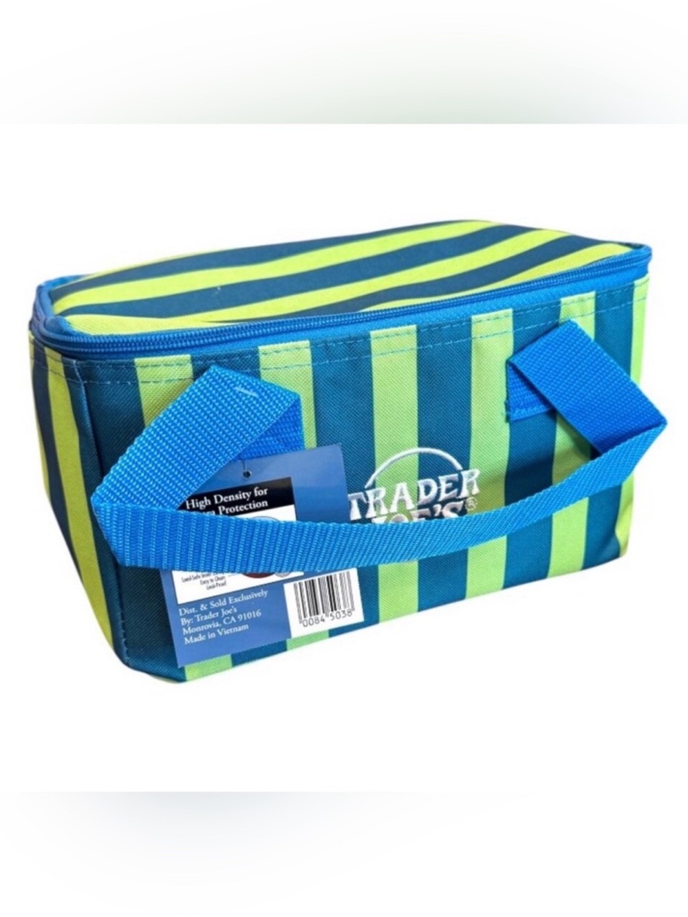 Trader Joe's Mini Insulated Tote 2026 Blue & Green Striped Insulated Cooler Bag